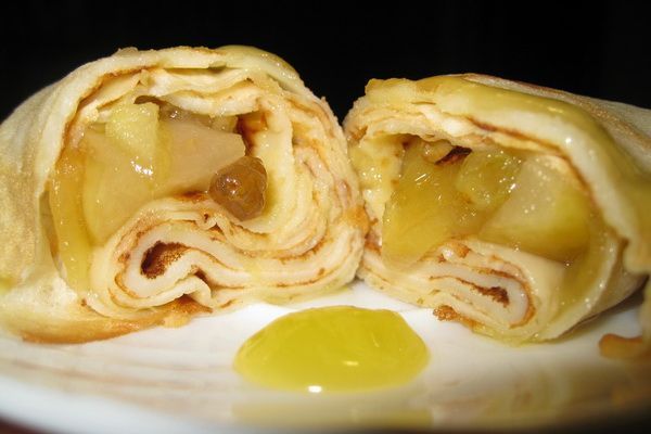 Рецепт блинов с яблоками и изюмом Рецепт блинов с яблоками и изюмом