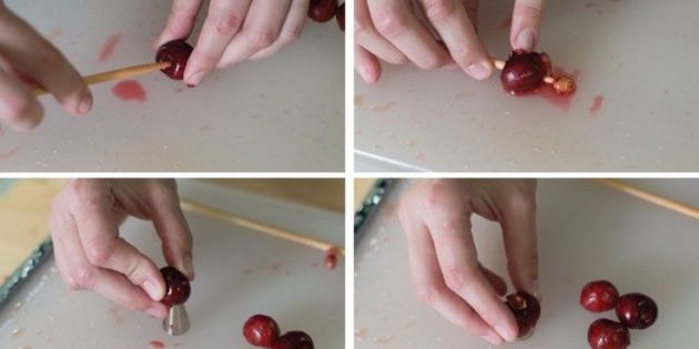 Удаление косточек Как приготовить пирог с вишней: удаление косточек