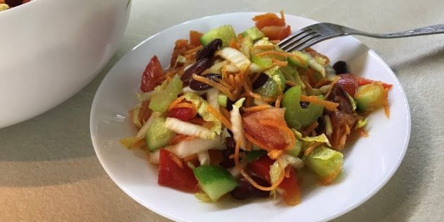 Овощной салат с фасолью и корейской морковью Овощной салат с фасолью и корейской морковью
