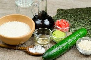 Роллы с огурцом Каппа маки: Ингредиенты Роллы с огурцом Каппа маки: Ингредиенты
