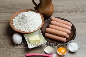 Сосиски в дрожжевом тесте: Ингредиенты Сосиски в дрожжевом тесте: Ингредиенты