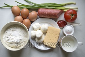 Блины с колбасой, сыром и помидорами: Ингредиенты Блины с колбасой, сыром и помидорами: Ингредиенты