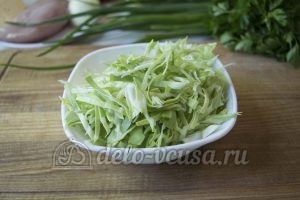 Овощной суп с фрикадельками: Порезать капусту