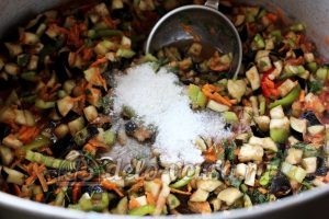Бакат из баклажанов: Добавить соль и сахар