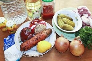 Мясная солянка с колбасами: Ингредиенты Мясная солянка с колбасами: Ингредиенты