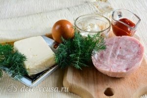 Рулет из лаваша с ветчиной и плавленым сыром: Ингредиенты