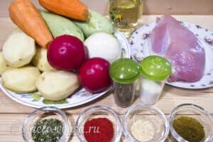Куриное филе с овощами в рукаве: Ингредиенты Куриное филе с овощами в рукаве: Ингредиенты