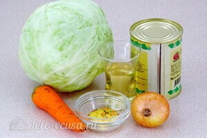 Тушеная капуста с тушёнкой: Ингредиенты Тушеная капуста с тушёнкой: Ингредиенты