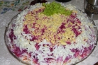 Селедка под шубой с жареным луком