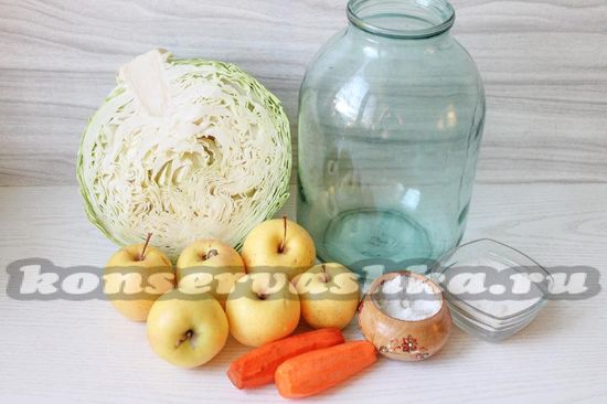 Ингредиенты для приготовления квашенной капусты с яблоками