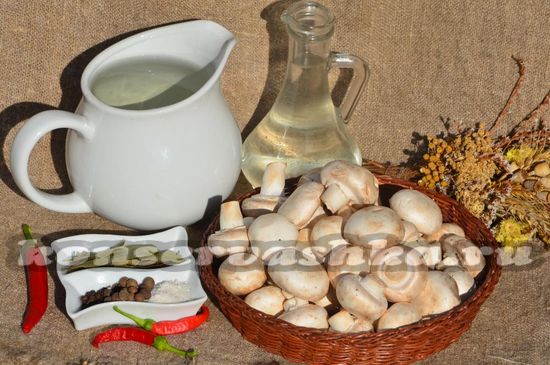 Ингредиенты для приготовления маринованных шампиньйонов