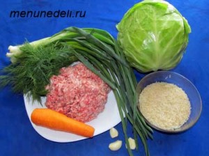 Необходимые ингредиенты Продукты для жареных голубцов из свежей капусты