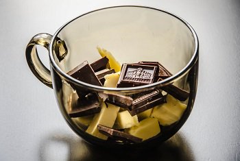Продукты для глазури Разломанный шоколад и сливочное масло перед нагреванием