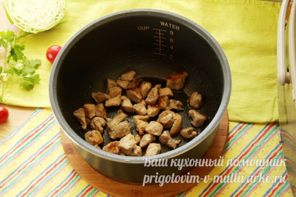 мясо в чаше, режим "жарка"