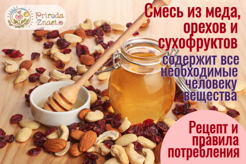 Мед с орехами и сухофруктами Мед с орехами и сухофруктами