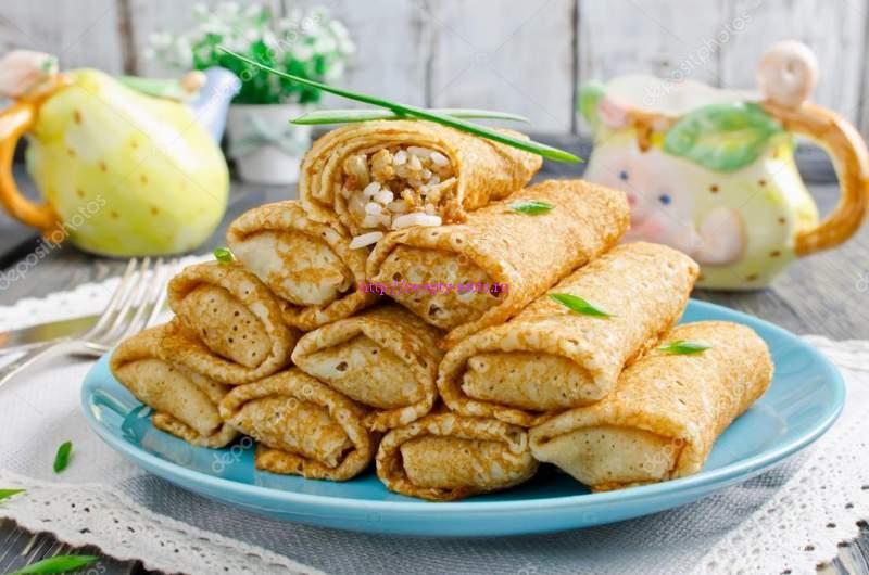 блины с рисом и фаршем