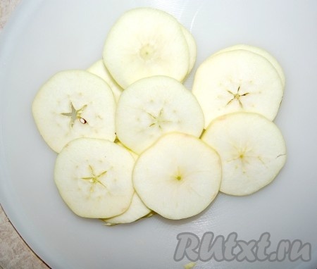 Если не вынимать сердцевину с семенами из яблок, то тогда нужно яблоки нарезать тонкими кружочками. Не заливать сахарным сиропом, а сразу выкладывать на противни и отправлять в духовку при температуре 60-80 градусов. И через 6-8 часов сушеные яблоки будут готовы.