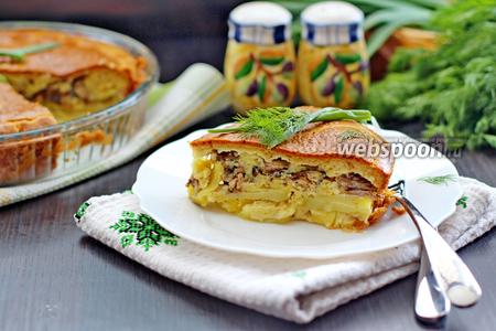 Фото рецепта Заливной пирог с сайрой и картофелем