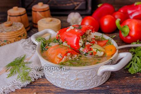 Фото рецепта Фаршированный перец в соусе с тушёными овощами