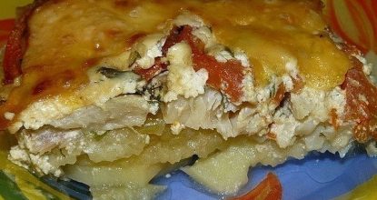 Треска запечённая с сыром и томатами