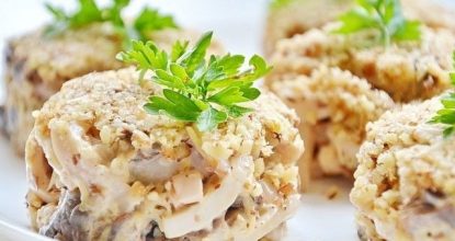 Ореховый салат с кальмарами