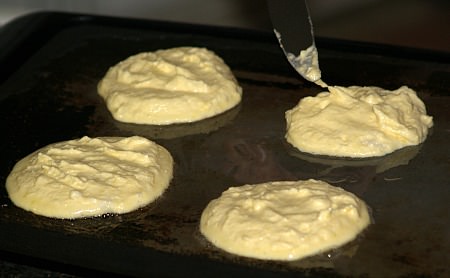 Lemon Ricotta Cheese Pancakes on Griddle Lemon Ricotta Cheese Pancakes on Griddle